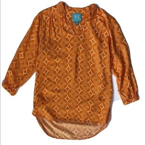 Escapada Blouse Women’s XS Top Shirt Tunic Orange Rayon Geometric Tunic